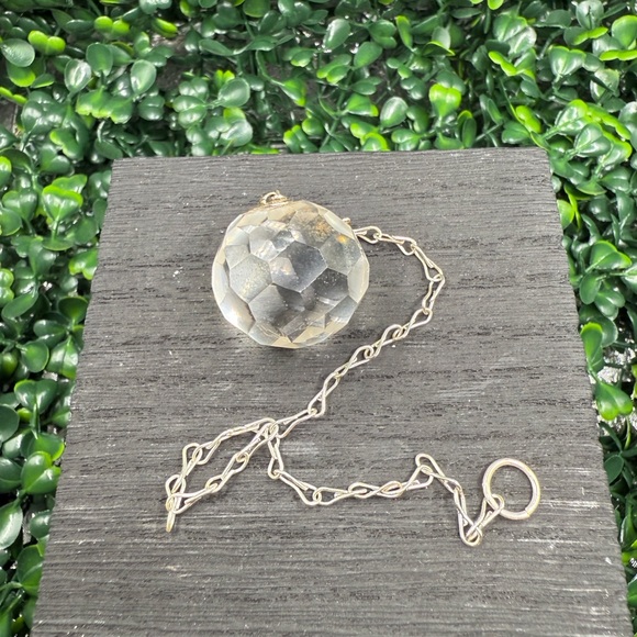 Faceted Clear Quartz Sphere Pendulum - Picture 3 of 4